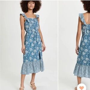 PAIGE Blue Floral Midi Dress